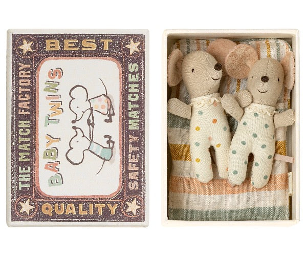 Maileg twin mice, two cute mice in a pretty match box