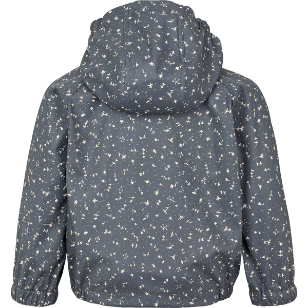 Back view of a gray jacket with a subtle pattern on a white background