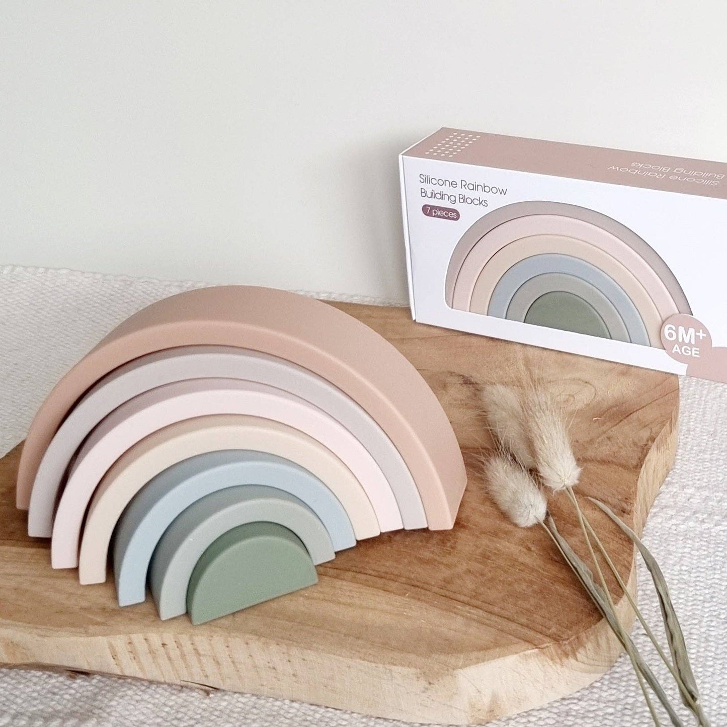 Silicone sensory stacking tower rainbow - Natural