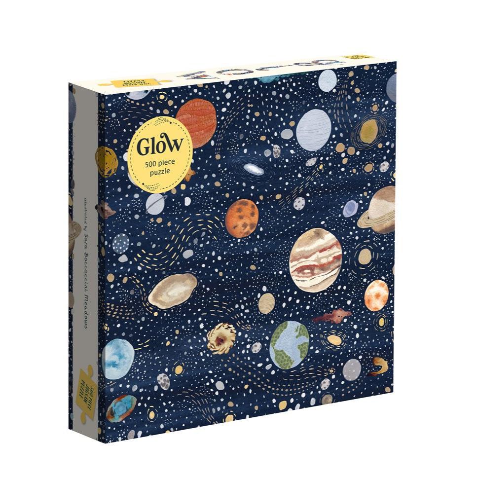 A jig saw puzzel with pieces that glow