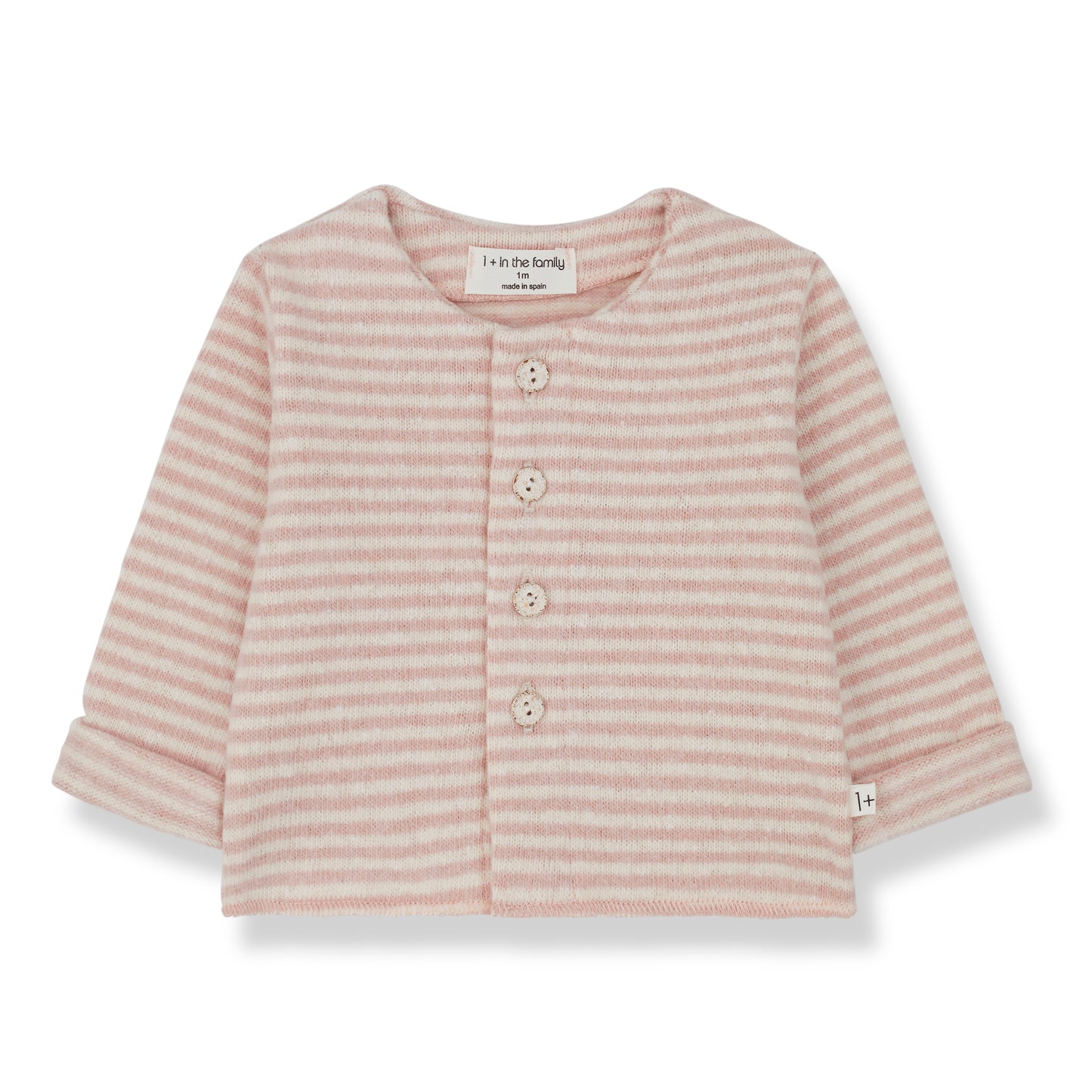 soft organic cotton cardigan, long sleeves round neck with wooden buttons
