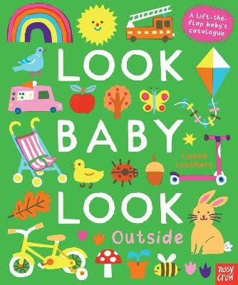 Children's book cover with colorful illustrations and text on a green background