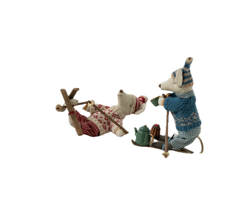 Winter mouse with ski set, Mum - Red