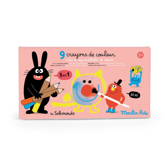 9 3-in-1 colouring pencils Les Schmouks