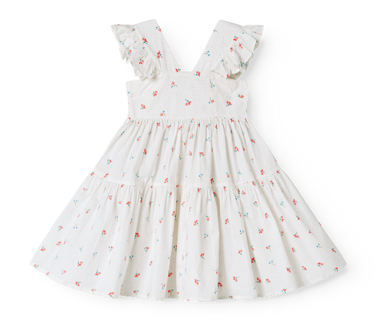 White dress with floral pattern on a white background