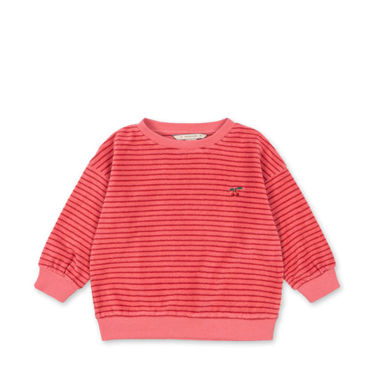 Pink striped sweater on a white background