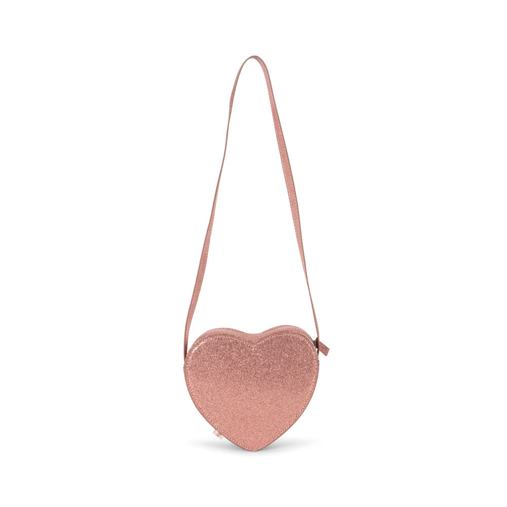Girls Heart-shaped pink purse with a strap on a white background