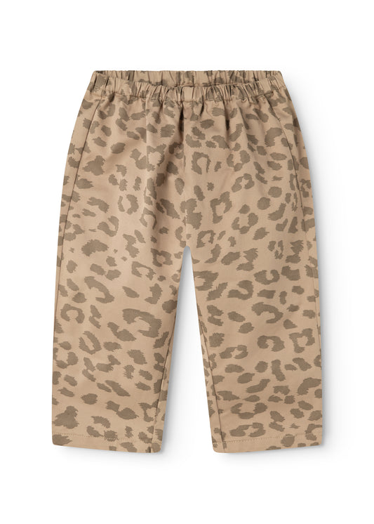 Beige leopard print pants on a white background