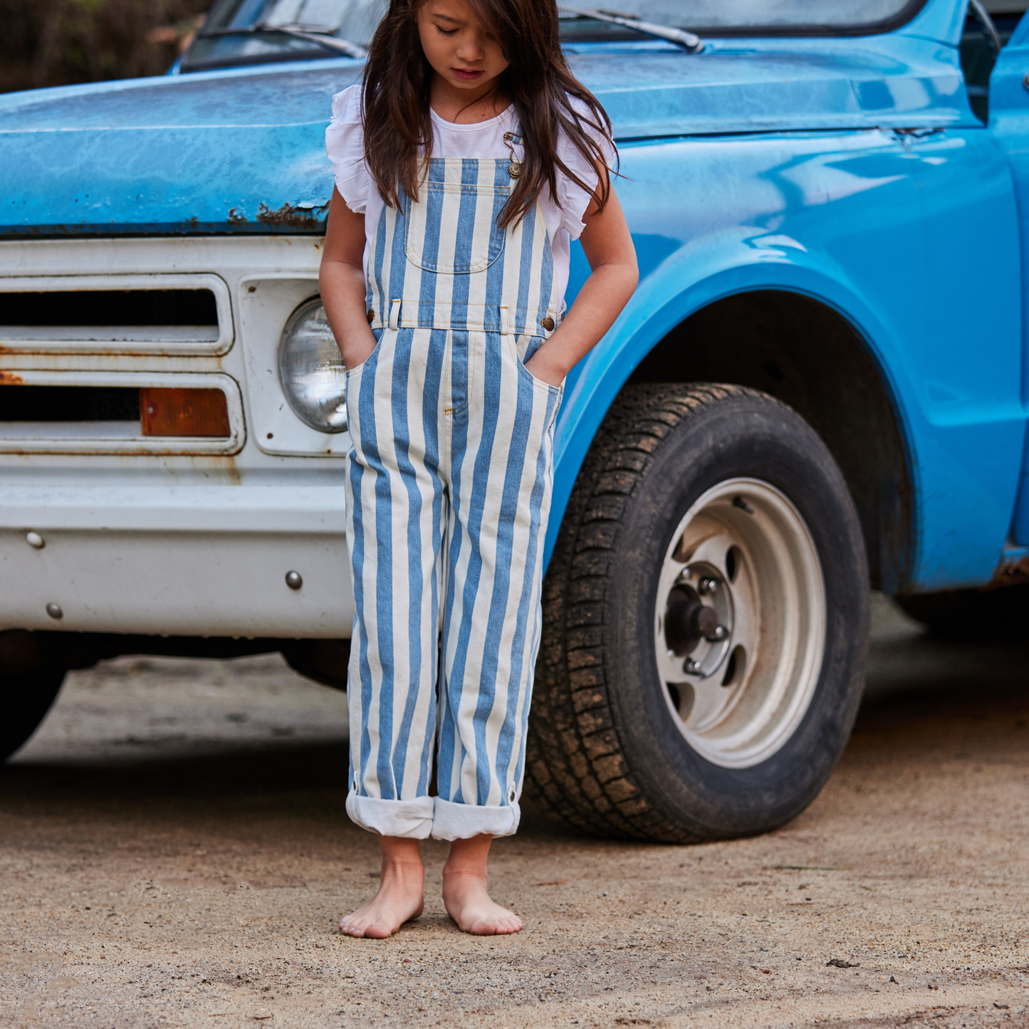Classic Wide Stripe Dungarees - Blue: 5-6y