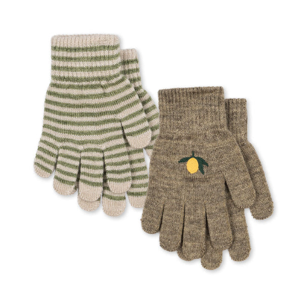 Pair of gloves with a lemon design on a white background