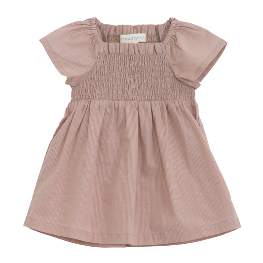 Serendipity Organic baby girls dress, in almond.