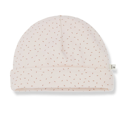 a baby beanie for a new born baby gift, made from 1+ in the family organic cotton