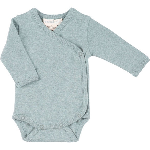 Oat coloured mélange wrap body for new-born and premature babies. All in soft organic cotton from sustainable GOTS certified production.