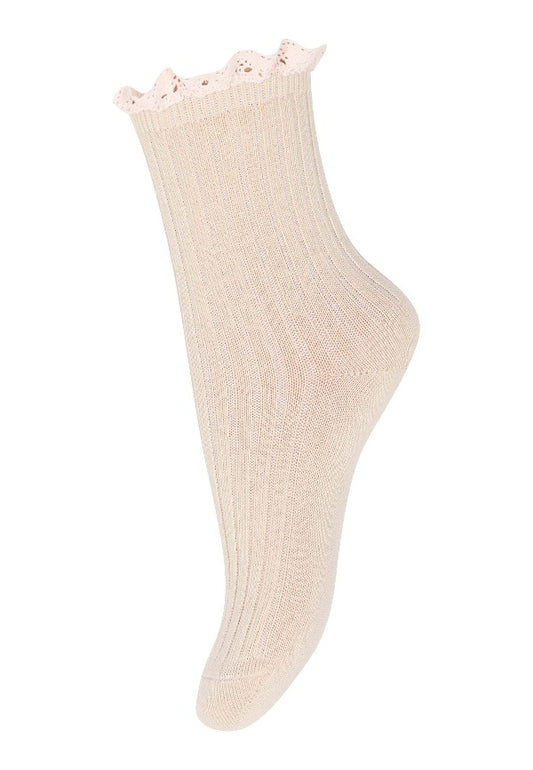 Cotton frill socks for girls in almond