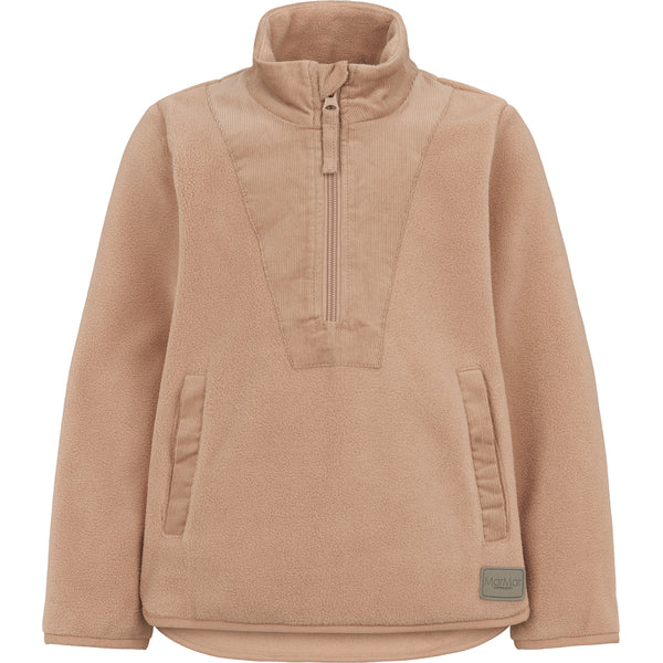 Girls Jeko fleece in pale  pink with a half zip on the neckpockets  at the side.gentle 100% recycled  fleece
