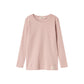 Pink ribbed long-sleeve top on a white background
