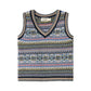 Multicolored patterned sleeveless sweater on a white background