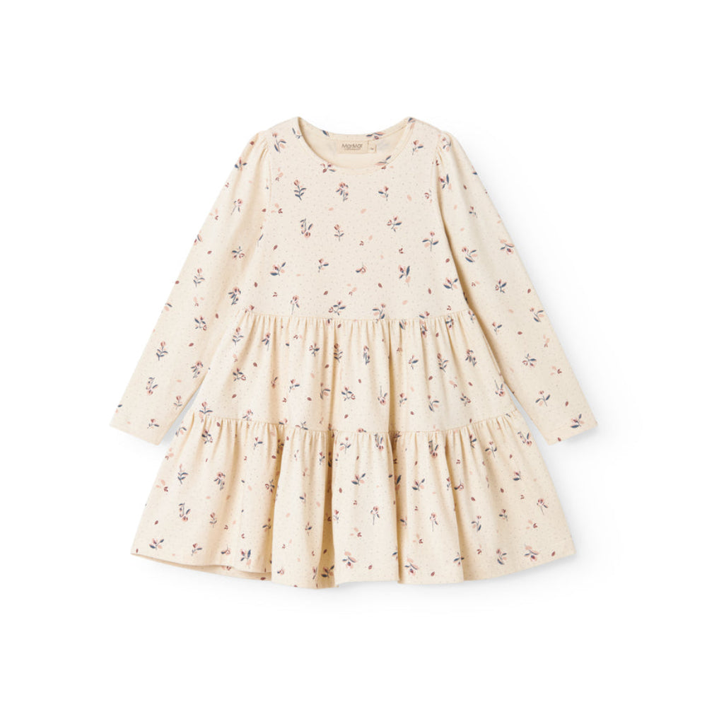 Beige dress with floral pattern on a white background