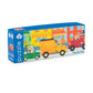 Children's puzzle packaging with colorful vehicles on a white background