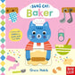 Book cover of 'Suki Cat Baker' with a blue cat character on a pink background.