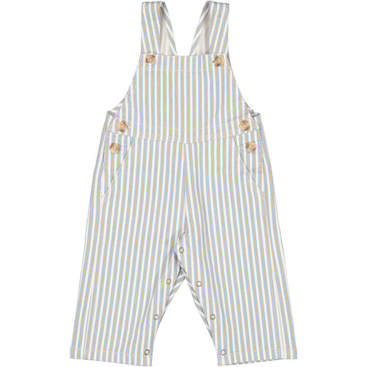 unisex dungarees with two buttons on the front  and 1 on the back, adjustable straps for growing room.