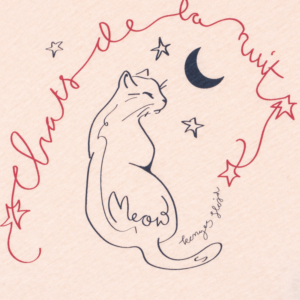 Cat illustration with 'Chats de la nuit' text on a beige background