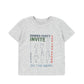 Boys Gray organic t-shirt with graphic design and text on a white background