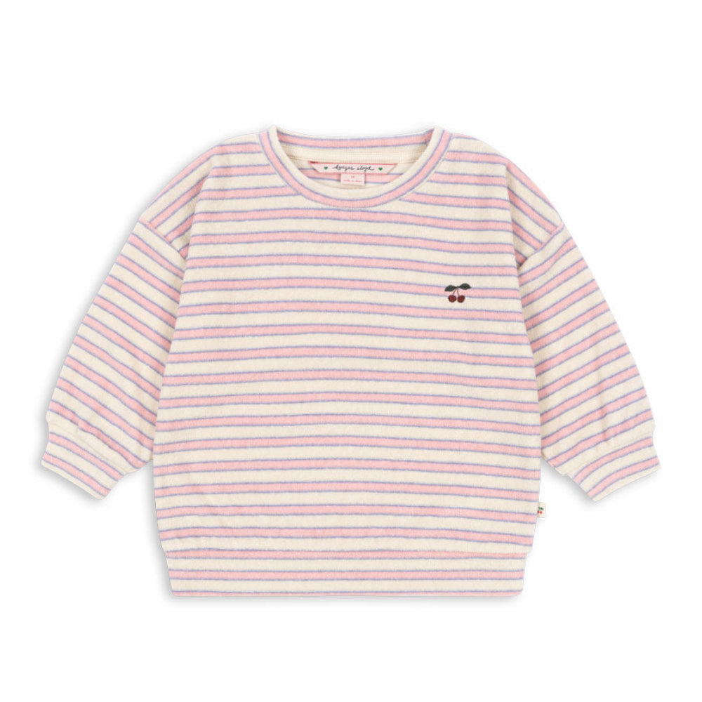 Pink and white GOT certified striped baby girls  sweater on a white background