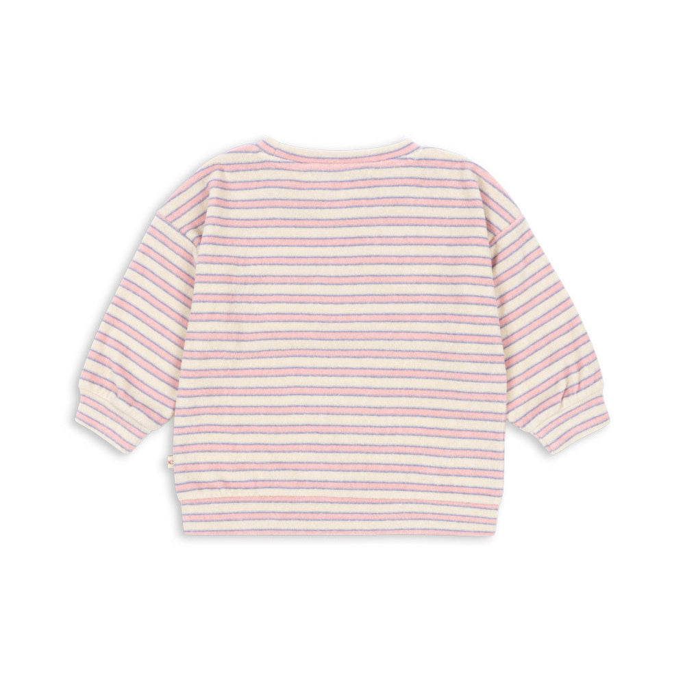 Pink and white striped girls sweater on a white background