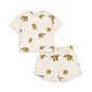 Children's   organic cotton outfit with t-shirt and shorts featuring lemon pattern on a white background