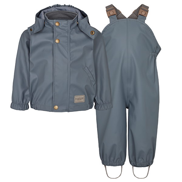 Boys blue rain wear, Rain jacket and trousers. elastic wrists to keep the rain out.