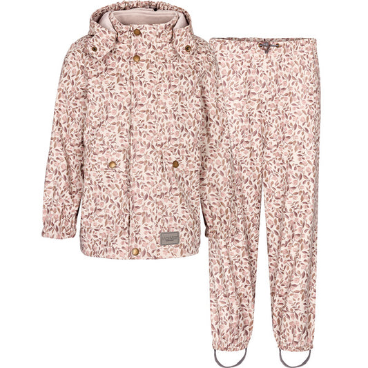 Children's rainwear jacket and leggings in a pink floral pattern. two piece  jacket and trousers.Osmund by Mar Mar Copenhagen