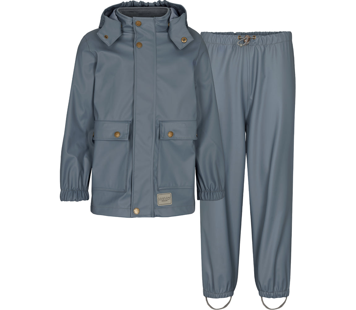 Osmund  boys twp piece rain set. light blue in colour,hood and elasticated cuffs