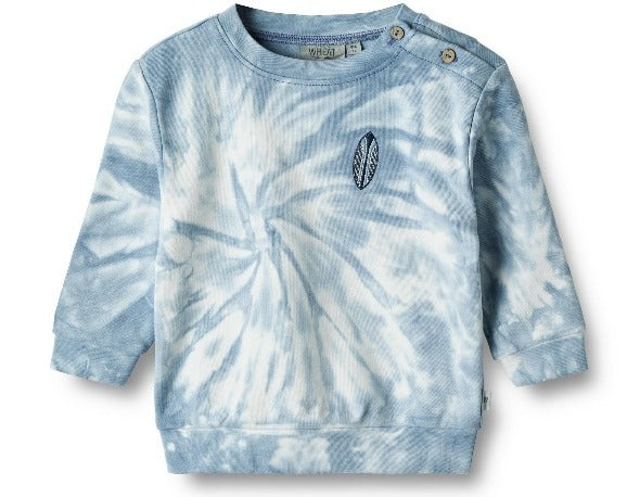 Tie dye unisex sweatshirt made from organic cotton, buttons at the shoulder for easy dressing