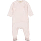 Soft pink MarMar Copenhagen baby grow in a delicate ribbed design. Made from high-quality organic cotton, this long-sleeve footed onesie features a side snap-button closure for easy changing. Gentle on your baby's skin and perfect for everyday comfort.