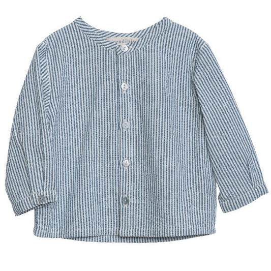 Boys light  organic cotton shirt button front, b;lue stripes