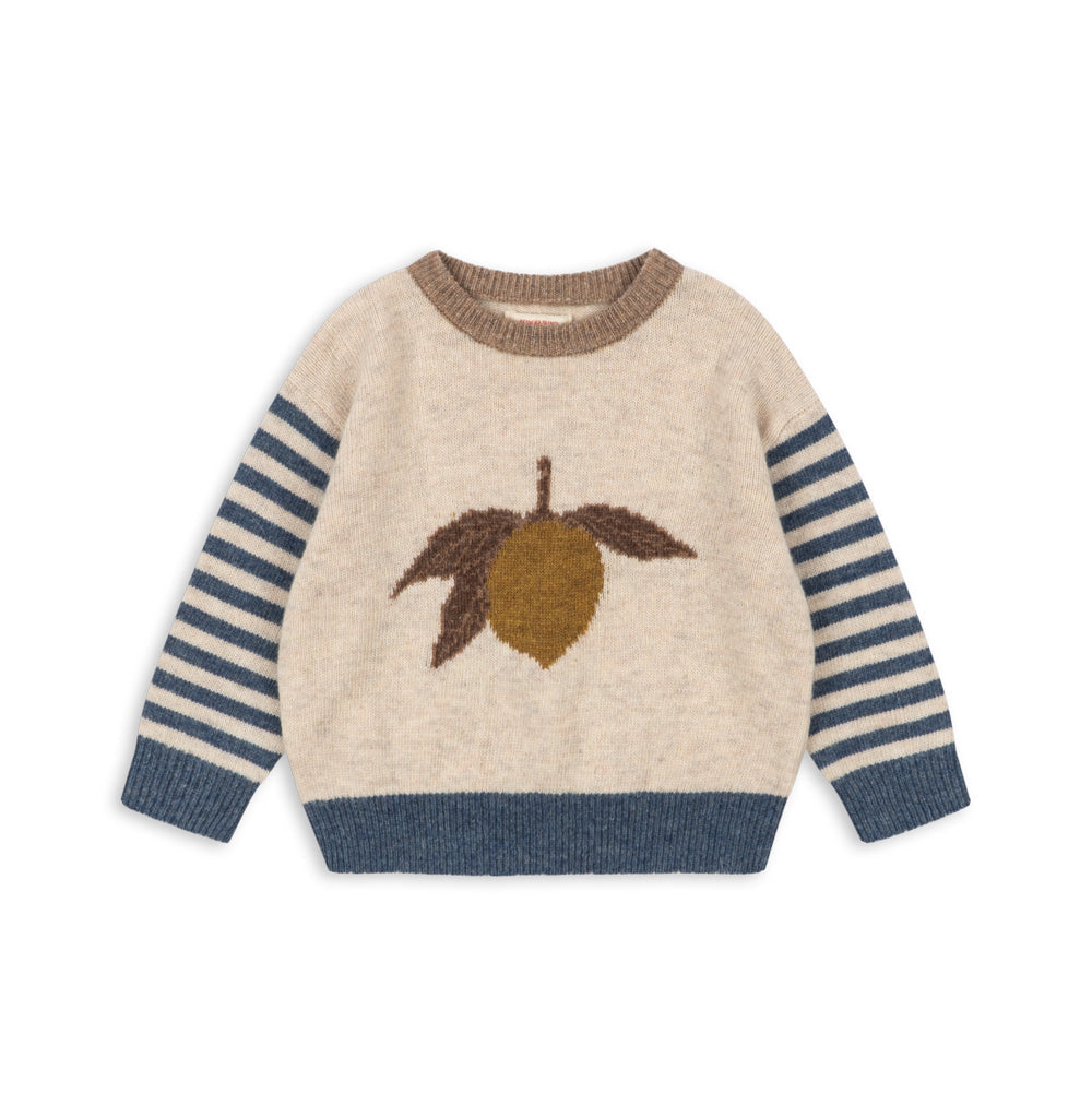 Children's sweater with a leaf design on a white background