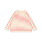 A long-sleeve children's top with horizontal stripes in pale pink and cream, laid flat against a white background.