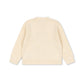 A cream-colored knit sweater shown from the back, featuring a solid ribbed collar, hem, and cuffs, with textured openwork knit sleeves, displayed on a clean white background.