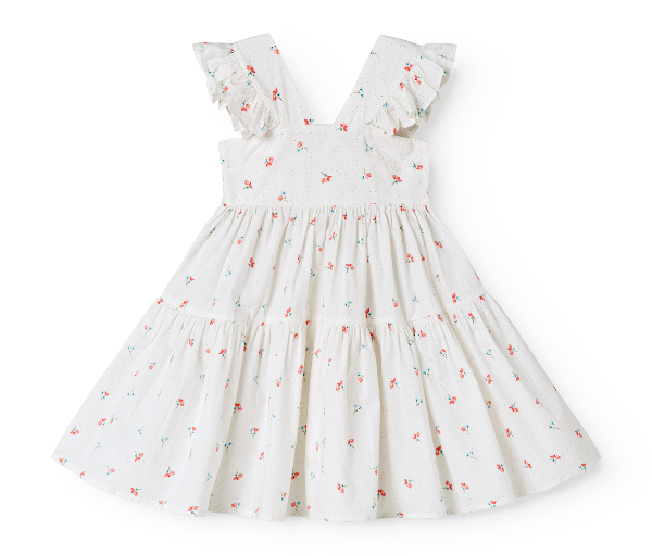 White dress with floral pattern on a white background