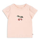 Girls organic cotton Pink t-shirt with cherry design on a white background