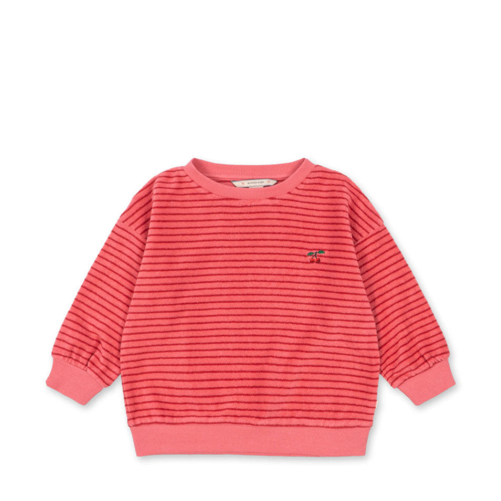 Pink striped sweater on a white background