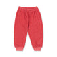 Red and pink horizontally striped jogger pants with an elastic waistband and drawstring, shown flat on a white background.