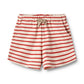 Red and cream shorts with adjustable waist. Made from organic cotton
