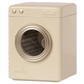 A miniature toy washing machine in a vintage-inspired cream color. It features a round metallic door with a clear window, small control buttons on the top panel, and the brand name 'Maileg' embossed on the front. The design mimics a real washing machine, making it a charming addition to a dollhouse or playset
