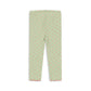Light green children's leggings with a vertical striped pattern and small red accents, shown flat against a white background.