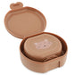 Brown bento box with cat illustration on a white background