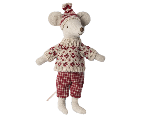 Winter mouse with ski set, Mum - Red