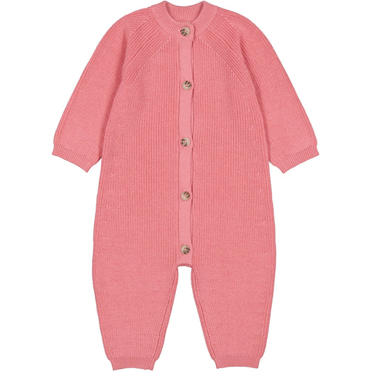 Pink baby onesie with buttons on a white background