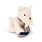 Plush polar bear toy with a colorful scarf on a white background
